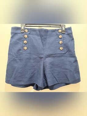 LOFT Navy High-Waist Button Front Shorts